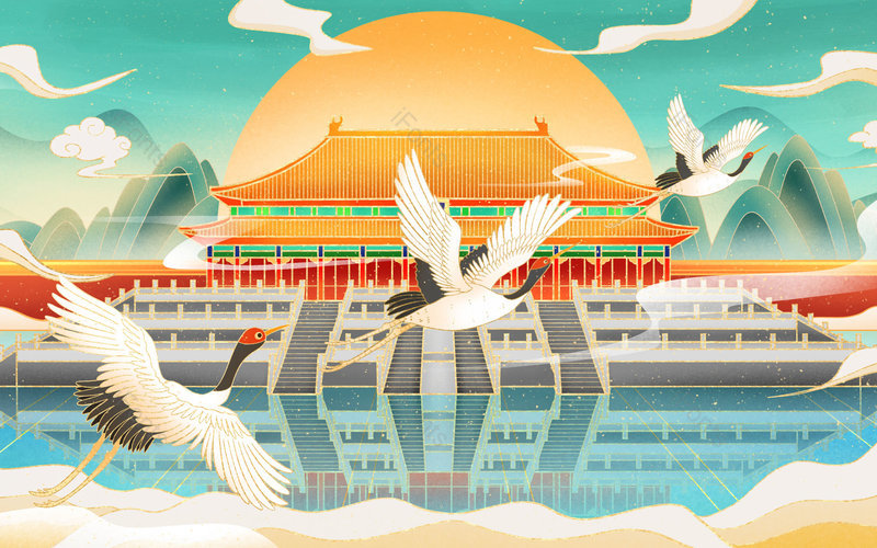 中国风国潮手绘故宫建筑景点背景设计,插画/手绘图,插画/手绘图库,插画/手绘图下载,插画/手绘